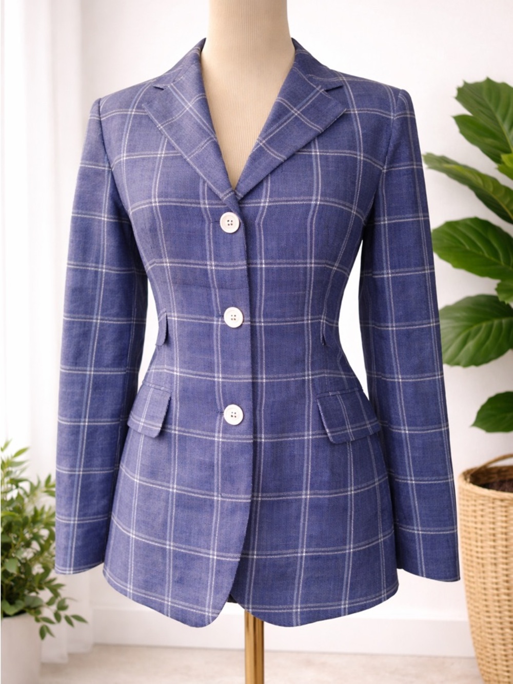 [Diane Firsten] Blue Windowpane Plaid Tailored Jacket – Size IT 38 / US 2
